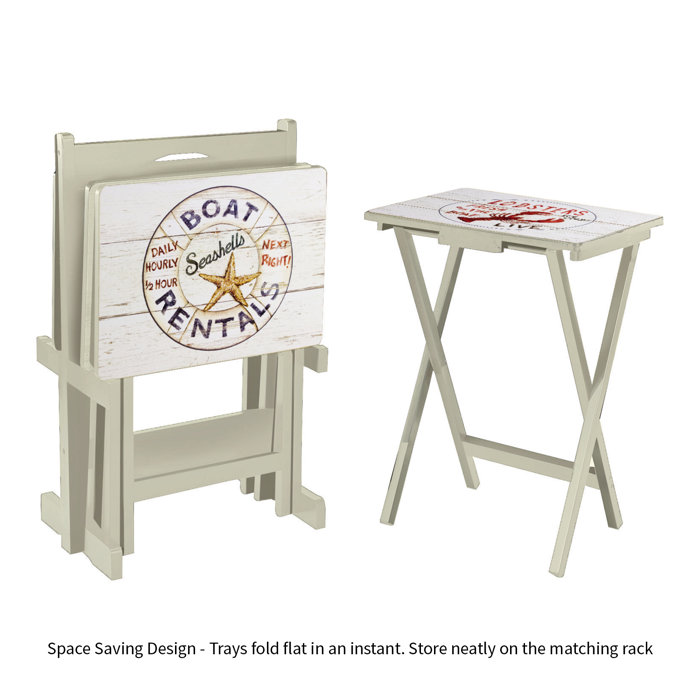 Beachcrest Home Bucholz Wood Coastal TV Tray Table Set with Stand